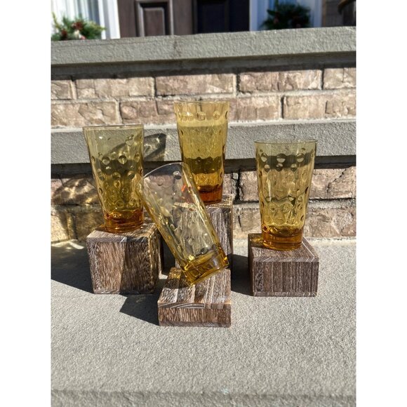 Hazel Atlas Capri Dot/Eldorado Gold Amber Glass Tumblers. - Picture 8 of 8